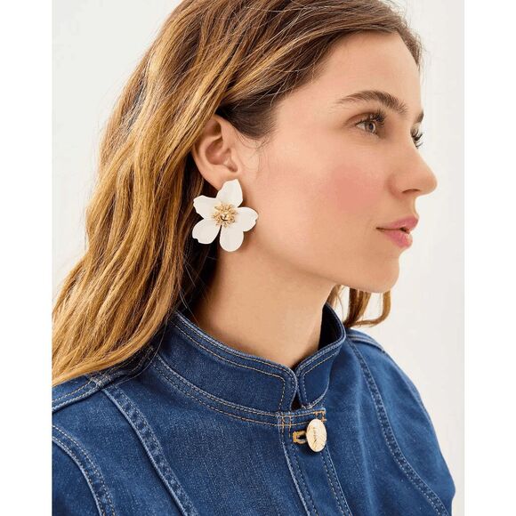 🤍🌺 LILLY PULITZER Oversized White Orchid Flower Earrings NEW WITH GIFT BAG - Picture 9 of 17